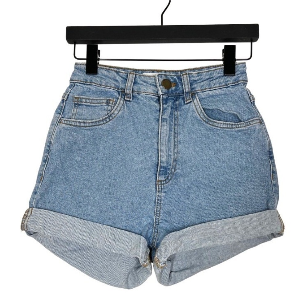 Cotton On High Rise Stretch Denim Shorts Light Wash Blue Cuffed Size US 4